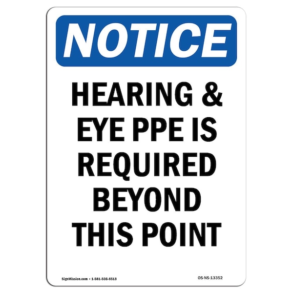 Signmission OSHA Notice Sign, Hearing & Eye PPE Is Required, 7in X 5in Decal, 5" W, 7" H, Portrait OS-NS-D-57-V-13352 - main